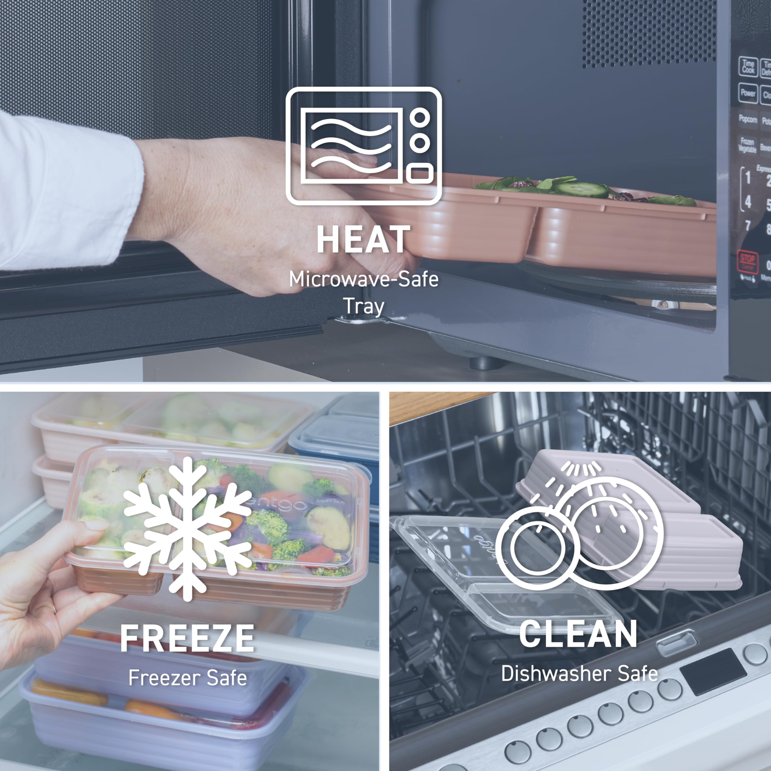 Bentgo 20-Piece Lightweight, Durable, Reusable Bpa-Free 2-Compartment Containers - Microwave, Freezer, Dishwasher Safe - Periwin